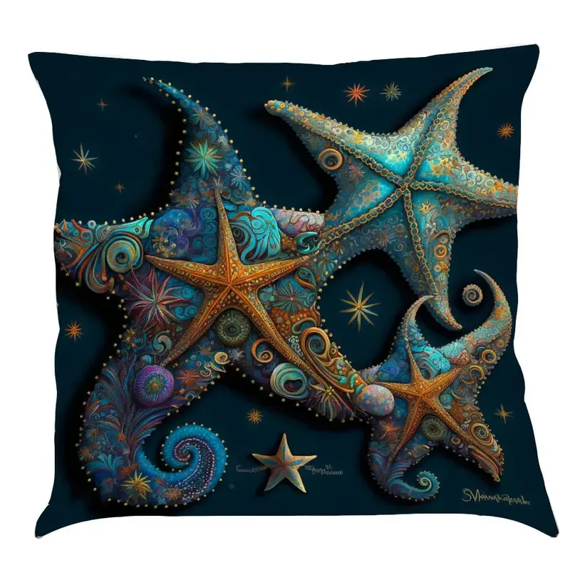Наволочка с принтом морских звезд, крабов, домашний диван, стул, декоративная подушка, акварельная, морская тематика, наволочка