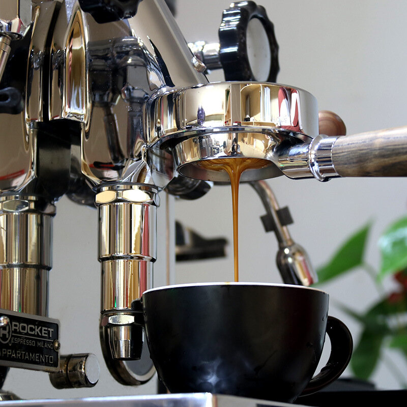 Máquina de café de doble oreja de acero inoxidable, filtro sin fondo, portafiltro Universal de madera E61, herramientas de café Espresso, 58MM