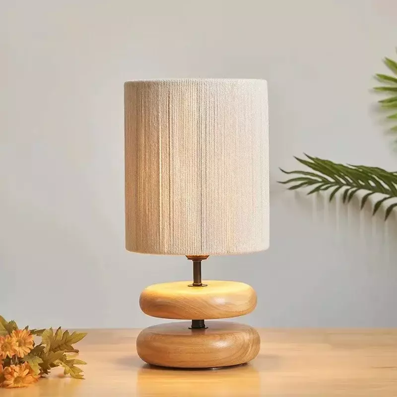 Lámpara de escritorio de madera maciza japonesa wabi-sabi, Color nogal creativo, sala de estar, estudio, dormitorio, mesita de noche, atmósfera