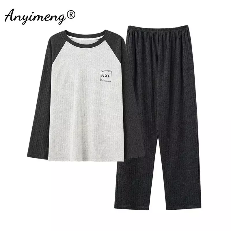 Оригинальный мужской пижамный комплект, осенне-зимняя Трикотажная хлопковая повседневная одежда для сна для мужчин, длинная Пижама, элегантная мужская пижама, ночное белье
