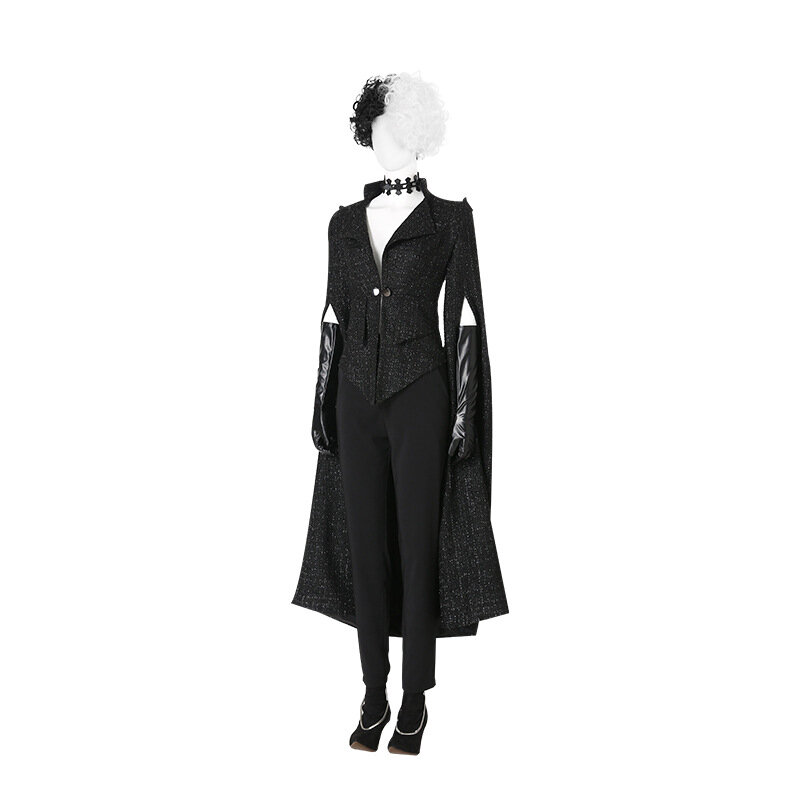 อะนิเมะ Cruella De Vil คอสเพลย์เครื่องแต่งกาย Windbreaker ชุด Cruella แขนยาวสีดำเสื้อกันหนาวชุดผู้หญิงผู้ใหญ่ Halloween Party