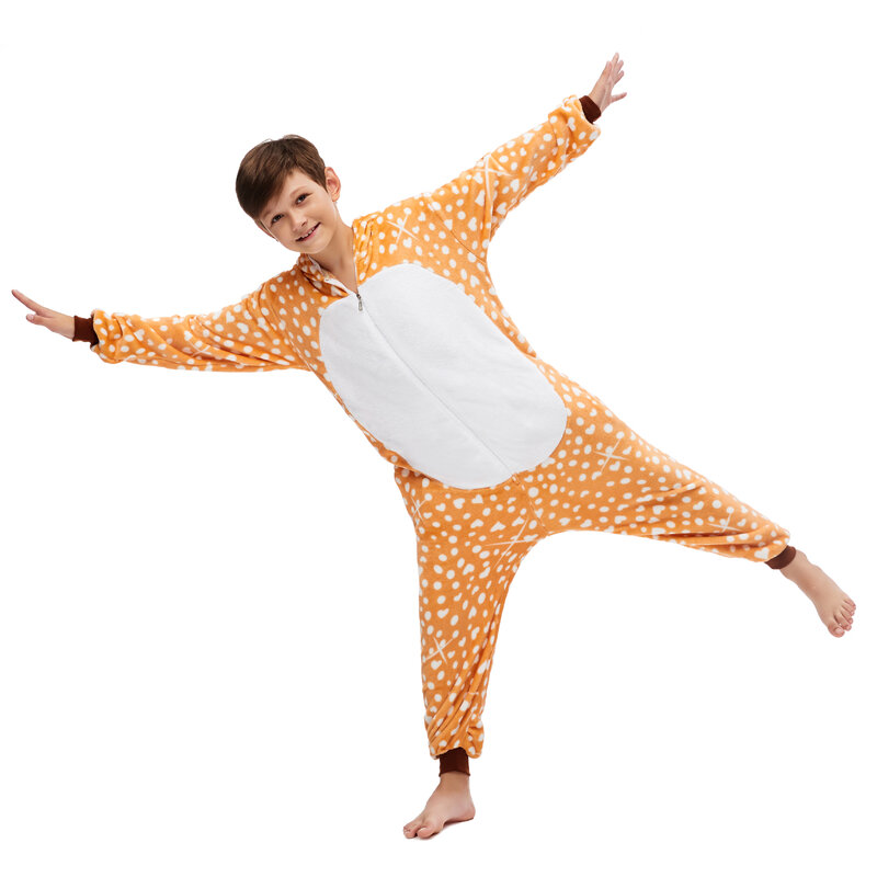 Winter Unisex Kinderen Warm Body Suits Kostuum Polyester Comfortabele Huidvriendelijke Hooded Animal Halloween Cosplay Jumpsuits