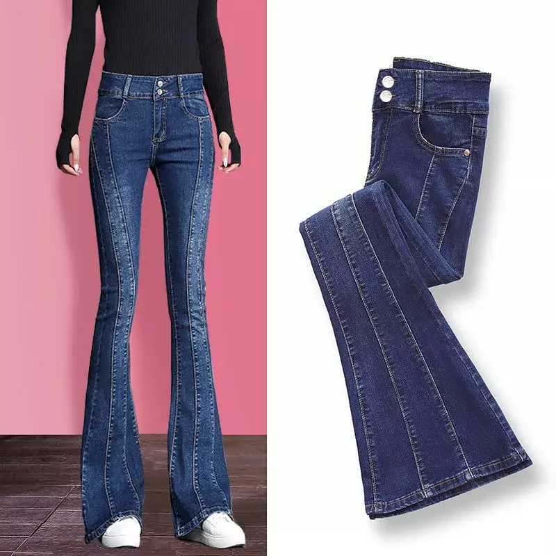 Jeans slim évasés patchwork pour femmes, pantalons en denim vintage, cloche commandée, mode Cowboy, vadrouille, nouveau streetwear, Fjj