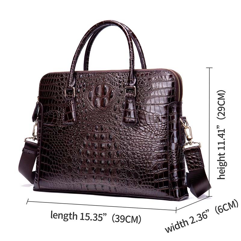 New Brand Men's Briefcase Crocodile Pattern Genuine Leather 14 inch Laptop Business Handbag Cowhide Male Office Bag Black