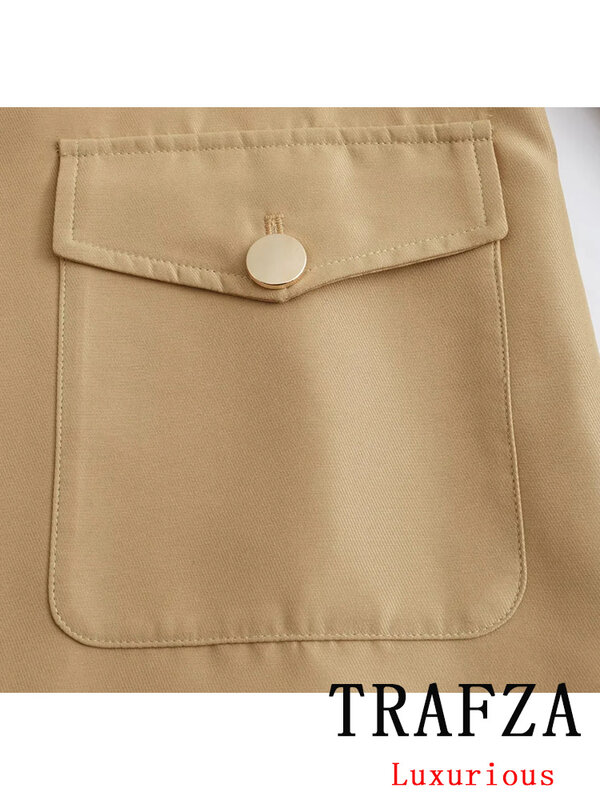 TRAFZA-Blazer informal Vintage para mujer, chaqueta lisa de manga larga con cuello de pico y bolsillos, a la moda, para oficina, 2024