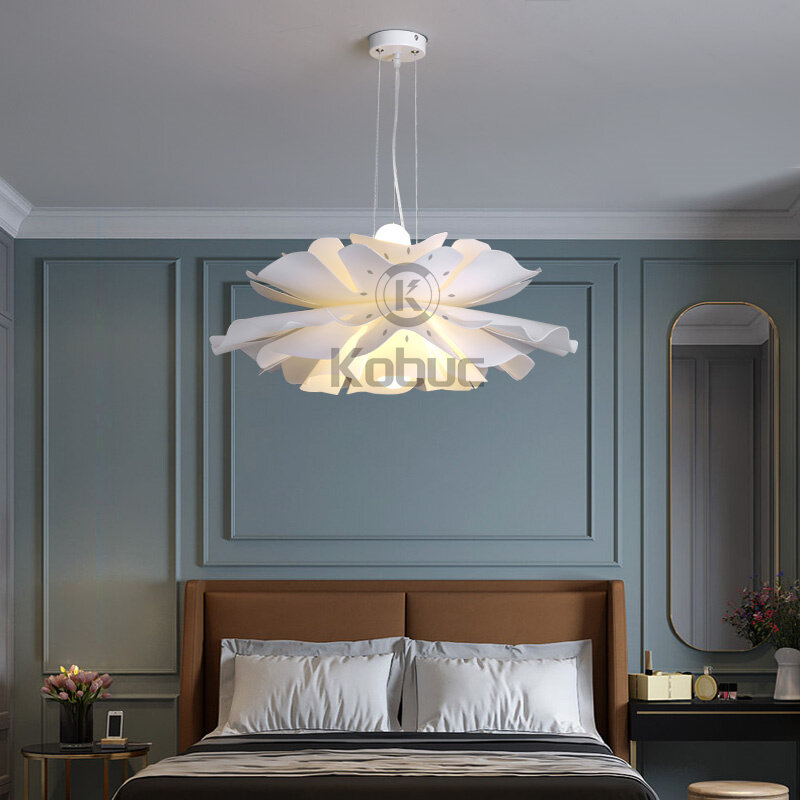 Kobucal-lámpara colgante con forma de flor blanca para decoración de dormitorio, luz nórdica romántica, E27, para sala de estar, salón y restaurante
