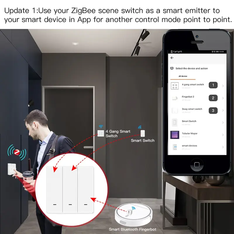 MOES-interruptor inalámbrico Tuya ZigBee, dispositivo con 9 escenas, botón pulsador, alimentado por batería, transmisor, automatización de aplicaciones Smart Life, 1/2/3 entradas