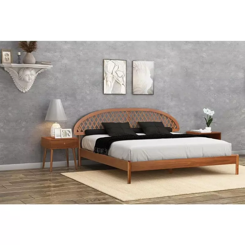 Cadre de lit en bois de pierres précieuses avec planche de sauna, capacité de 1000 lb, assemblage facile, brochure sombre King Size, support central en bois