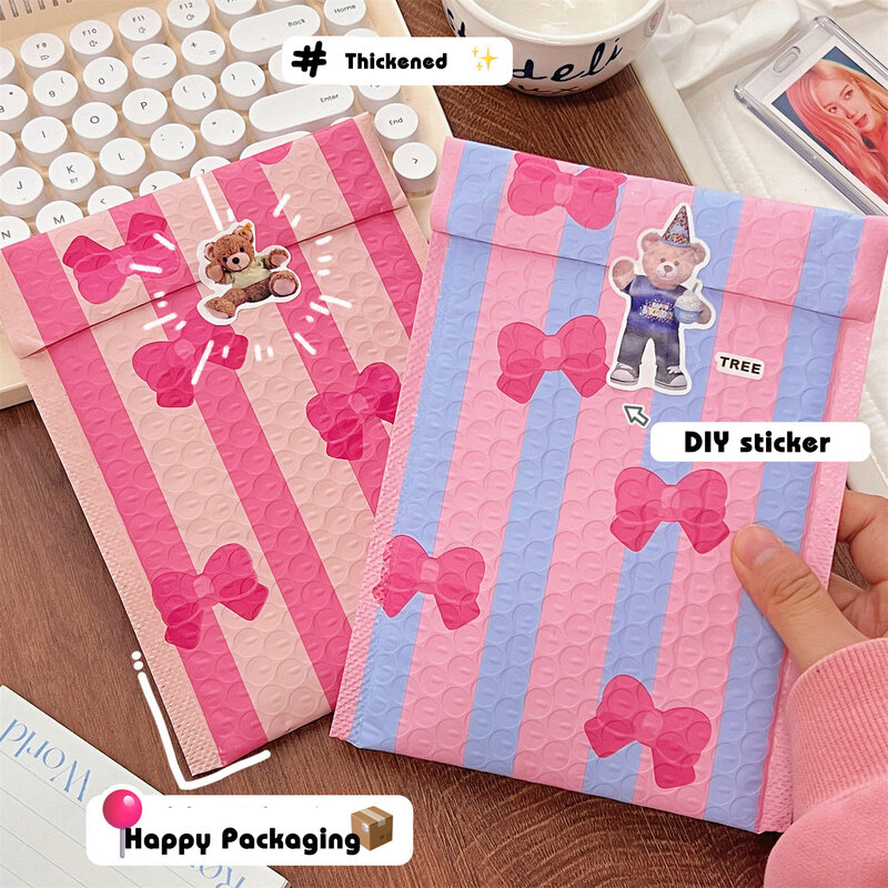 20 sztuk z różową kokardką koperta bąbelkowa Bubble wyściełane koperty na przesyłki dla opakowanie na prezenty samo uszczelnienie torba na zakupy Bubble wyściółka