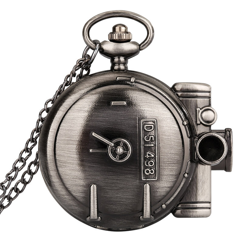Reloj de bolsillo colgante de cuarzo para hombre y mujer, pulsera de mano de estilo clásico Vintage con forma única D51 498, color gris y negro, ideal para regalo