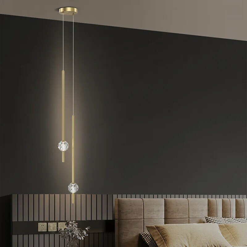 Lampu gantung kristal Led, lampu gantung Italia minimalis Modern restoran Bar lampu tembaga kafe kamar tidur