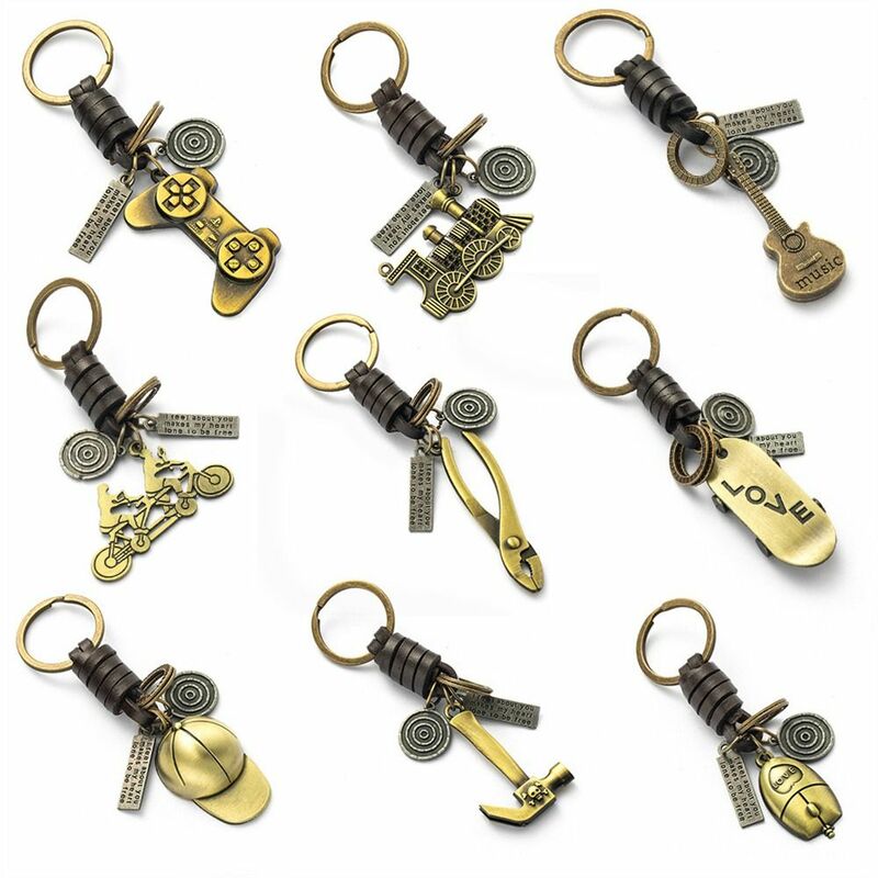 Винтажный коричневый брелок для ключей для скейтборда в стиле панк-рок, со слоном, кожа, искусственная кожа, металлический брелок для ключей в стиле ретро, брелок для автомобильных ключей