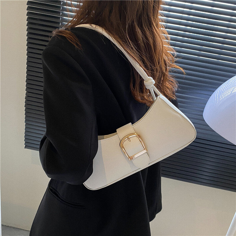 Tas bahu kulit PU bertekstur untuk wanita, tas selempang serbaguna populer baru musim panas 2024, tas tangan kerja sederhana untuk wanita