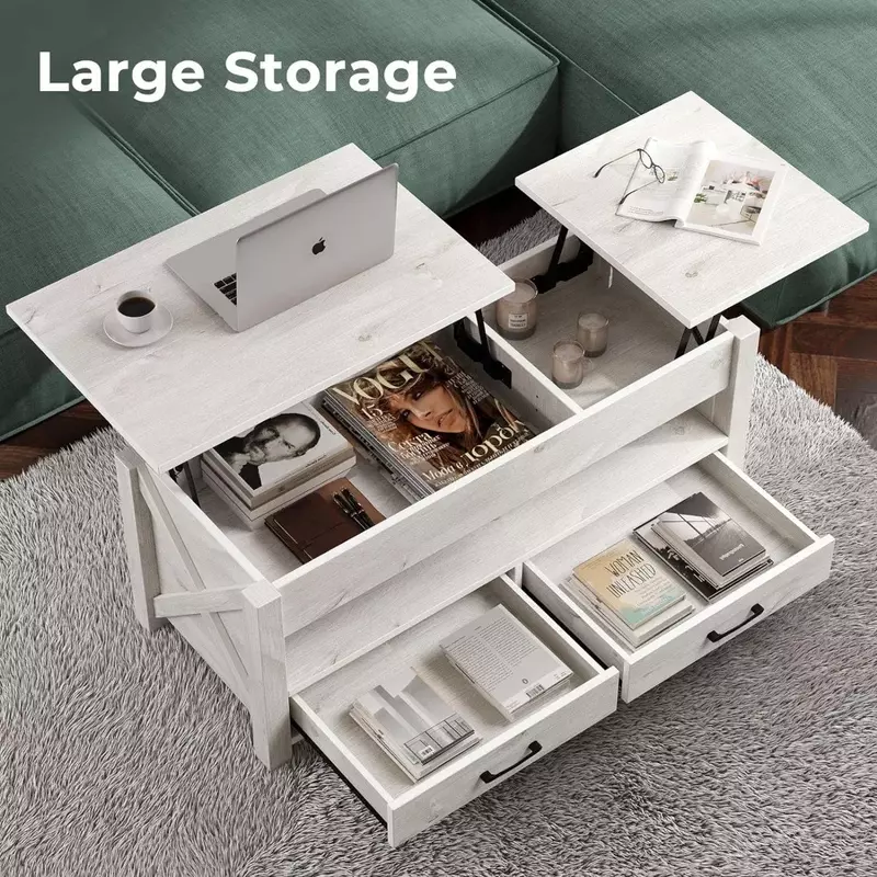 47.2“Lift Top Coffee Table With 2 Storage Drawers and Hidden Compartment Coffe Tables for Living Room Furniture Gray Dolce Gusto