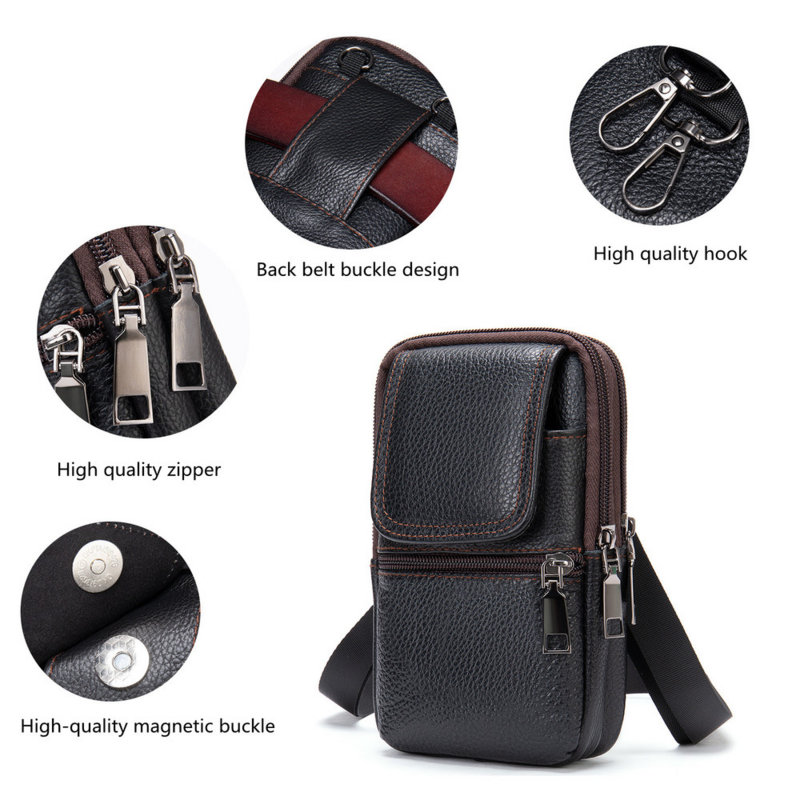 Men's Genuine Leather Mobile Phone Bag Belt Pockets Fanny Packs Mini Waist Bag for Men Crossbody Cell Phone Money Male Bag 2021