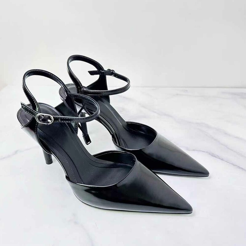 Новинка 2024, модные женские туфли в стиле ретро, нишевый дизайн, женские сандалии на высоком каблуке-шпильке с острым носком.