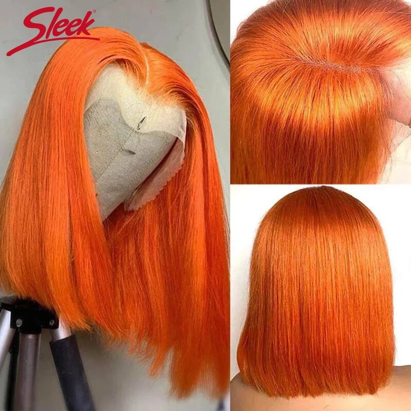 Elegancki imbir pomarańczowa koronka z przodu peruki z krótkim bobem Highlight P4/27 # brazylijski ludzki włos peruki 200% gęstość naturalny Remy ludzki włos