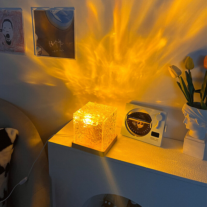 Вращающаяся лампа-проектор, популярная атмосферная лампа, прикроватная Ночная лампа для спальни, 16 цветов, настольная лампа с пламенем, 2024