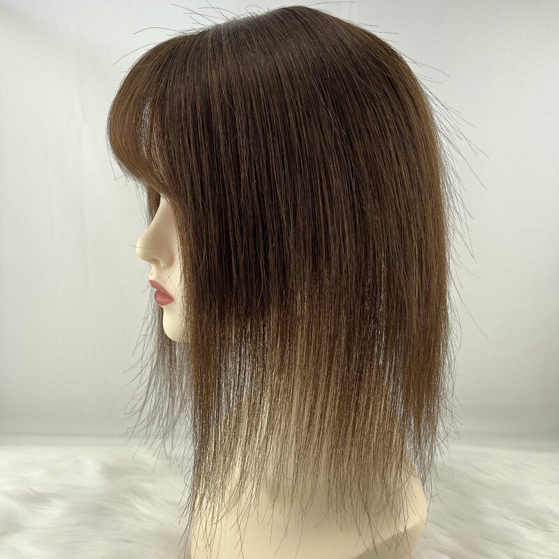 Clipe em franja de cabelo humano 8x12cm franja pedaços de cabelo 4d air bangs base de pele de seda peruca brasileira remy cabelo humano topper 10 ''-18''