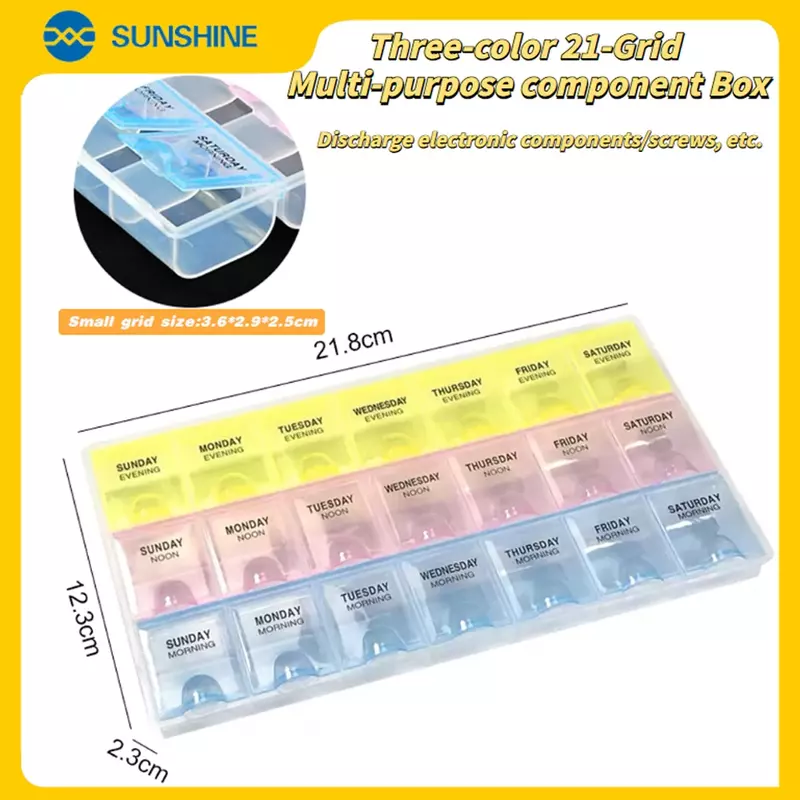 SUNSHINE 21-caja de componentes multirejilla, almacenamiento de herramientas de reparación de teléfonos móviles, caja de piezas transparentes de plástico