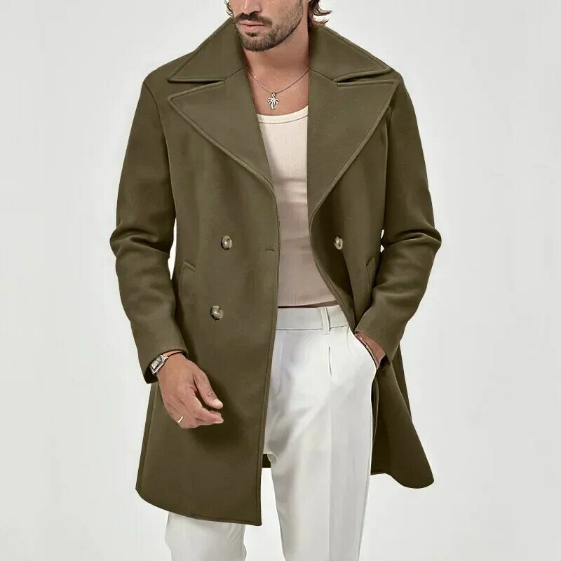 Nowa wiosenna jesienna moda wełniana płaszcz z mieszanki męska biznesowa klapa w jednolitym kolorze wiatrówka gruba brytyjska płaszcz na co dzień męska odzież wierzchnia