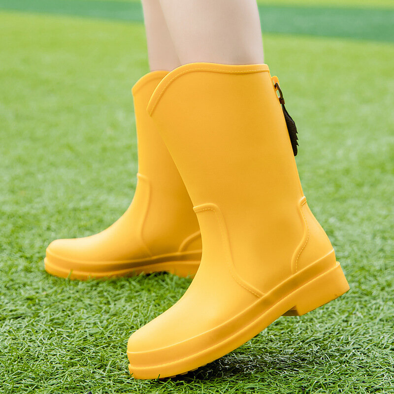 Nowe mody połowy łydki ciepłe kalosze Outdoor wygodne wodoodporne obuwie robocze damskie jednokolorowe buty wodne