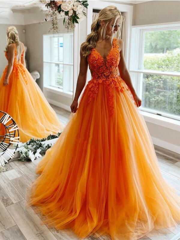Оранжевое Тюлевое вечернее платье, официальное платье на выпускной, ТРАПЕЦИЕВИДНОЕ платье знаменитости с многоярусными слоями, элегантное платье из искусственной кожи для женщин