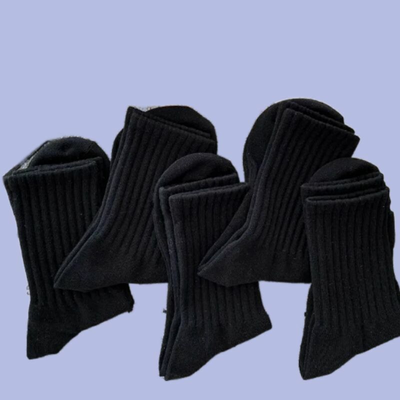 ถุงเท้ากีฬาสำหรับผู้ชาย5/10คู่ถุงเท้าสีดำสีขาวอบอุ่นฤดูใบไม้ร่วงฤดูหนาวระบายอากาศได้ดีสีพื้นยาวกลางสำหรับผู้ชาย