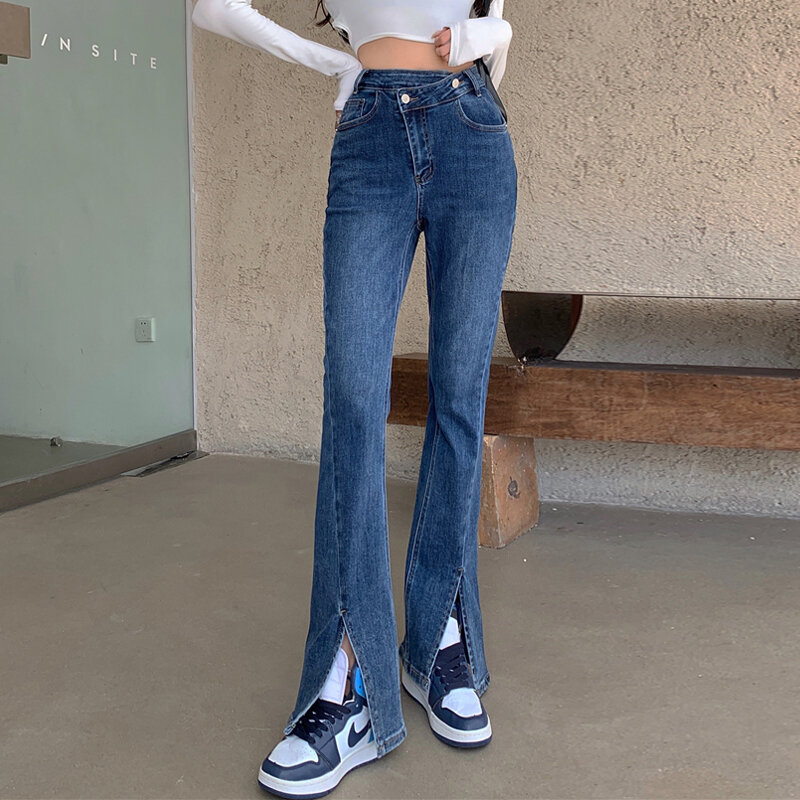 Y2k Jeans Ketat Wanita 2022 Pakaian Musim Gugur Biru Baru Celana Wanita Mode Pakaian Wanita Pinggang Tinggi Pakaian Wanita Gaya Korea Ym2