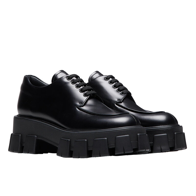 2023 primavera feminino único sapatos de couro preto patente fundo grosso estilo britânico sapatos casuais confortáveis rendas até sapatos plataforma