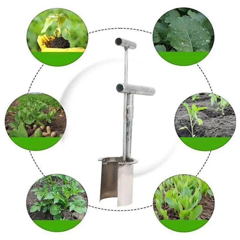 Perforateur de repiquage facile à utiliser, outil de plantation, extracteur de sol en acier inoxydable, outil de jardinière d'extérieur