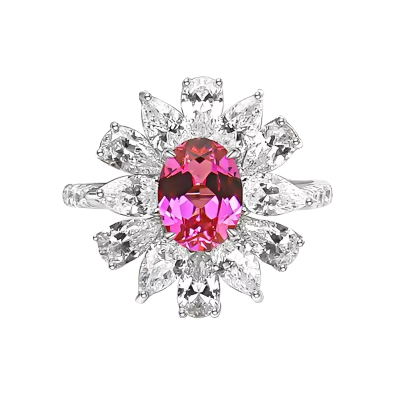 Desire-925 Silver Flower Sweet Ring, incrustada com diamantes de alto carbono, design elegante e versátil, elegante