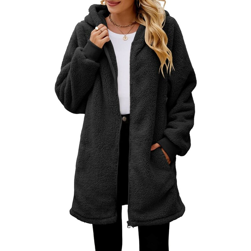 Женское теплое плюшевое пальто с длинным рукавом, из искусственного меха