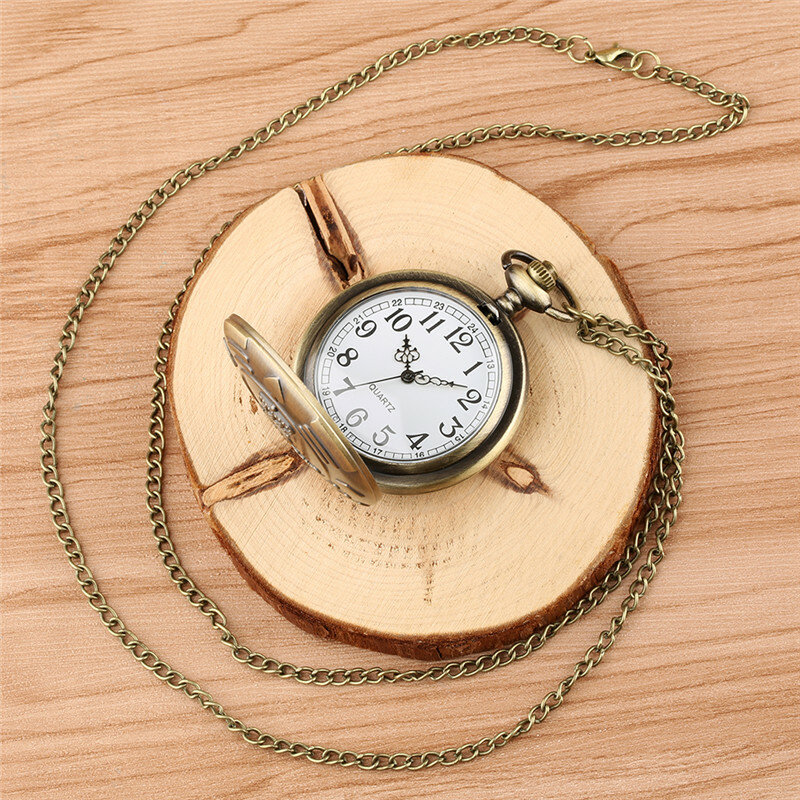 Relógio de bolso do vintage gravado macau casion design árabe número exibição movimento quartzo com camisola colar corrente relógio