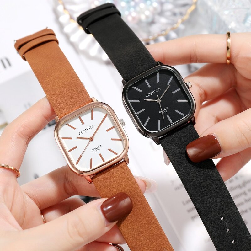 Relógio de quartzo casual com mostrador grande masculino e feminino, pulseira de couro, relógio de pulso minimalista, moda estudantil