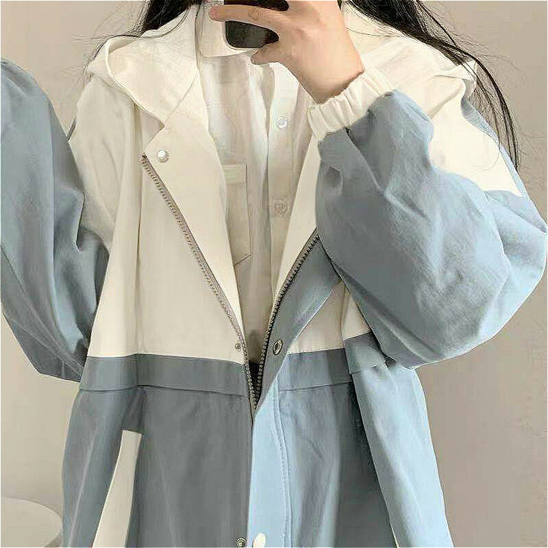 Jacken Frauen Blau Frühling Lose Täglichen Koreanische Stil 2022 Patchwork Casual Grund Adrette Alle-spiel Student Mädchen Kawaii Sonne-beweis