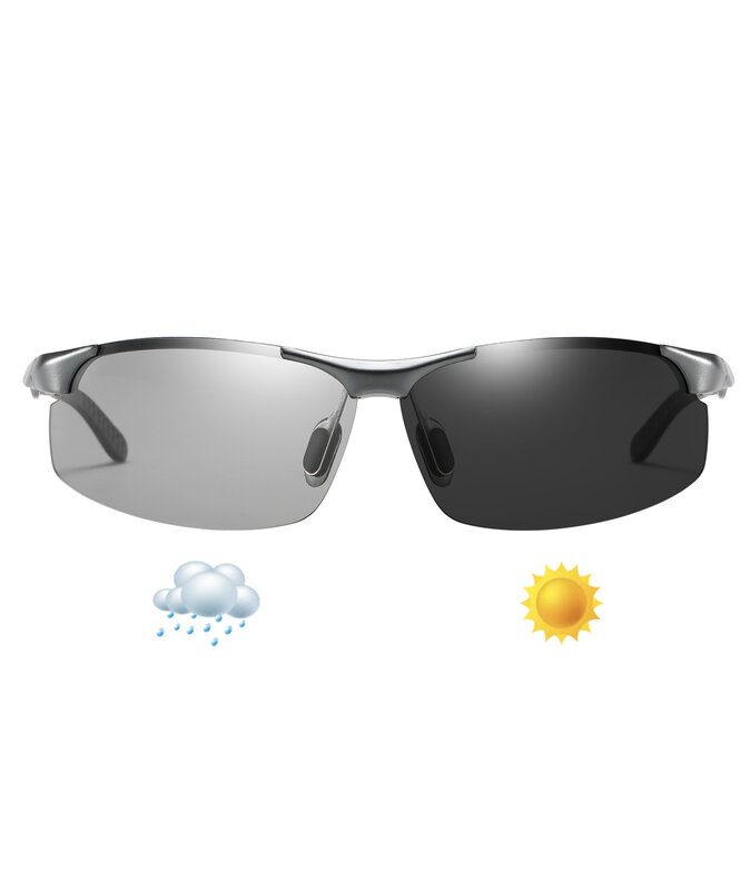 YOOLENS occhiali da sole sportivi da pesca da uomo polarizzati UV400 occhiali da sole rettangolari in alluminio senza montatura occhiali fotocromatici per la visione notturna