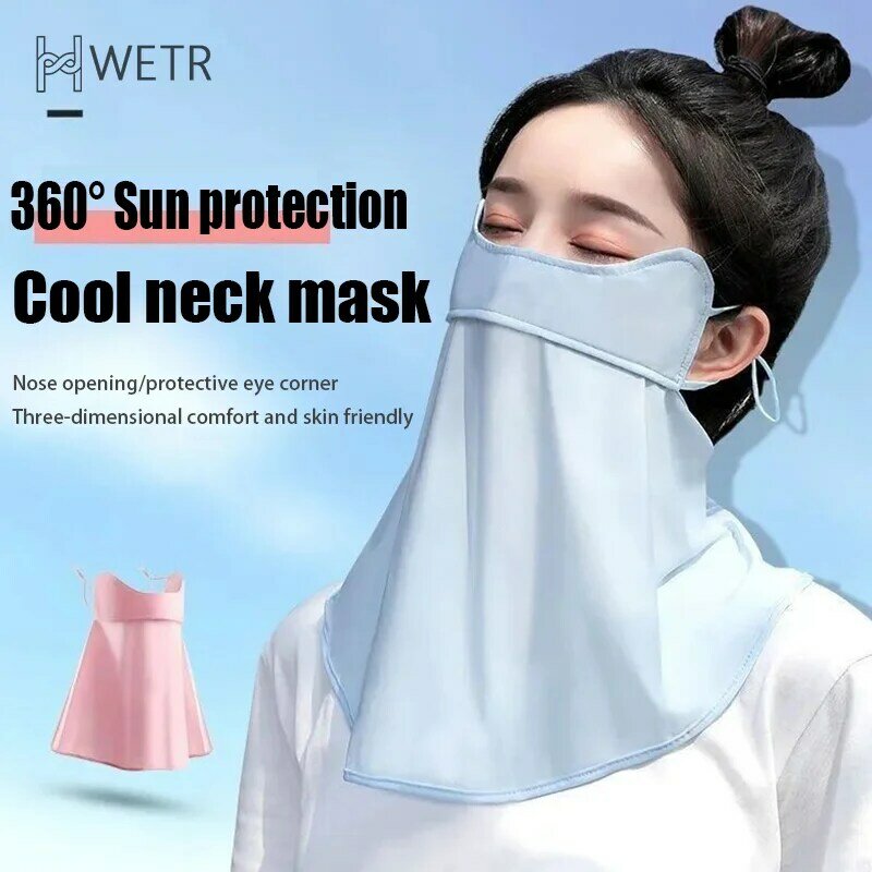 Ice Silk Sunscreen Mask Summer UPF50+ Anti-UV Face Cover Neck Gaiter Scarf Outdoor Breathable Neck Protection Ear Hanging Mask