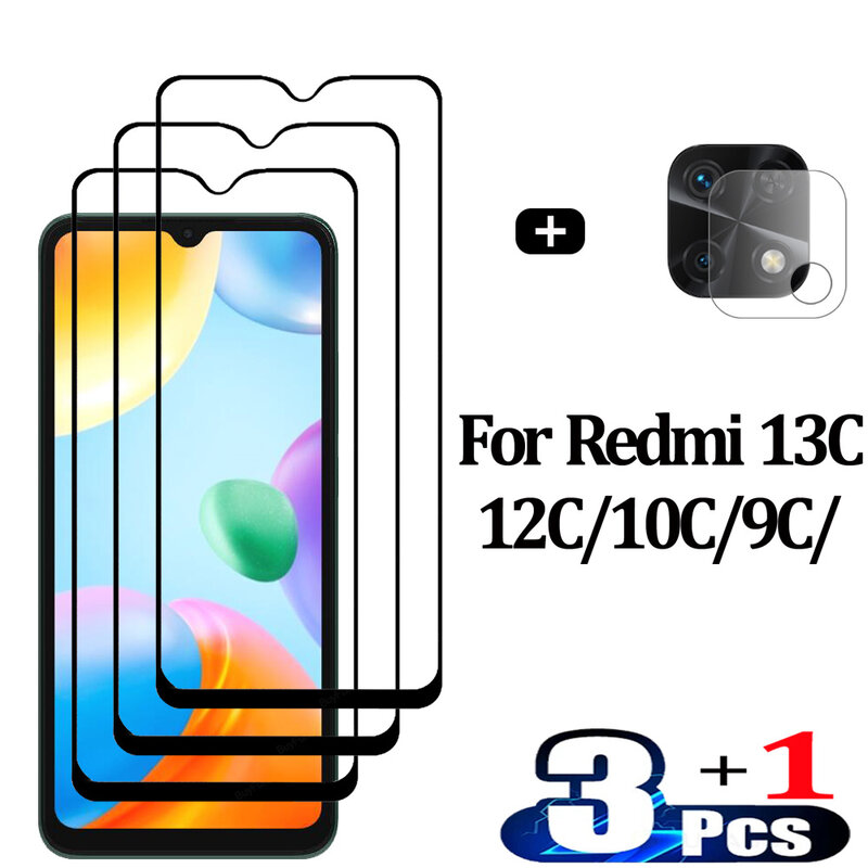 Frontal Vidrio Templado Para Xiaomi Redmi 13C 10C NFC Protectores de Pantalla Redmi 12C 10 C 9C Película Protectora Redmi10C Película Redmi 10A 9A Glass Redmi 12 C película para de cámara