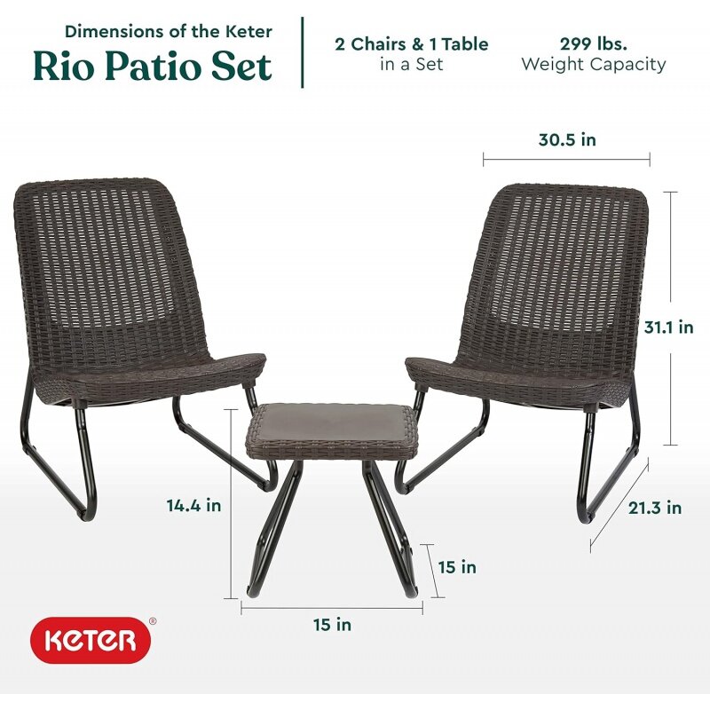 Kcirculation Rio-Ensemble de meubles de patio en résine, avec table d'appoint et chaises d'extérieur, marron, wUNICEF, 3 pièces