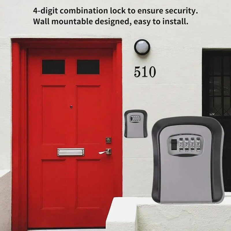 Wall Mounted Aluminum Alloy Weatherproof Lock Box Metal Key Safe Armazenamento de chave de combinação de 4 dígitos Drop Shipping
