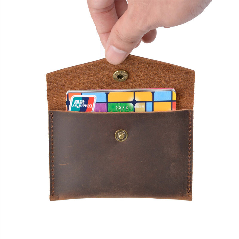AIGUONIU Vintage Crazy Horse Leather Credit Card Holder Retro business card holder male Hasp Coin Purses Mini Card holder