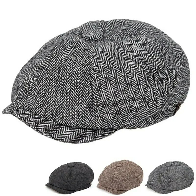 Chapéu alto plano octogonal masculino, boné de hera Gatsby, chapéu de jornaleiro, outono, inverno, moda, 2022
