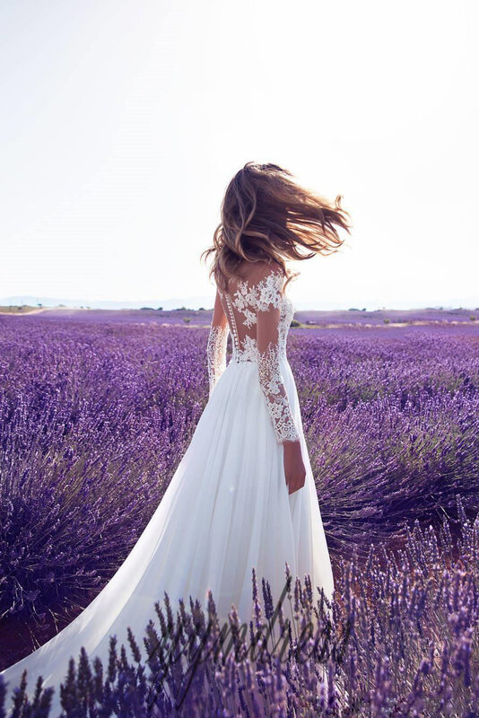 MK1526-Long Sleeve See-Through Lace Wedding Bridesmaid Dresses