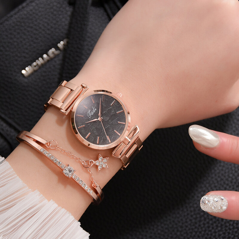 Moda damska bransoletka do zegarka zestaw różowe złoto zegarki ze stali nierdzewnej dla kobiet luksusowy zegarek kwarcowy kobieta Relogio Feminino