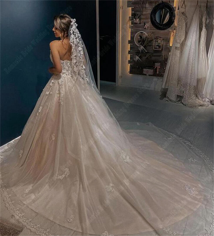 Sparkle Sweetheart Collar Lady Wedding Dresses Smooth Tulle Bridal Gown Elegant A line Sleeveless Mopping Length Vestido De Novi
