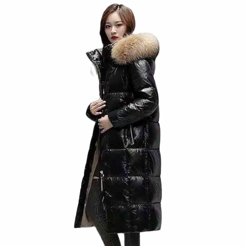 Abrigo largo con capucha para mujer, abrigo cálido hasta la rodilla con cuello de pato blanco, color negro, a la moda, para invierno, 2022