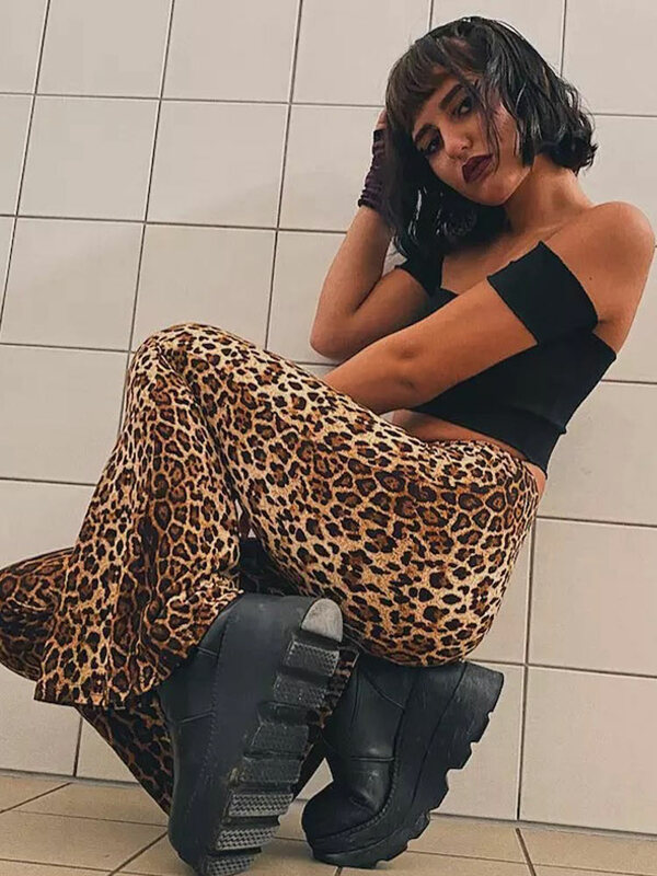 Женские брюки с леопардовым принтом, весна 2024, шикарные свободные брюки с высокой талией и широкими штанинами в стиле Пантеры, женские модные женские брюки Y2k