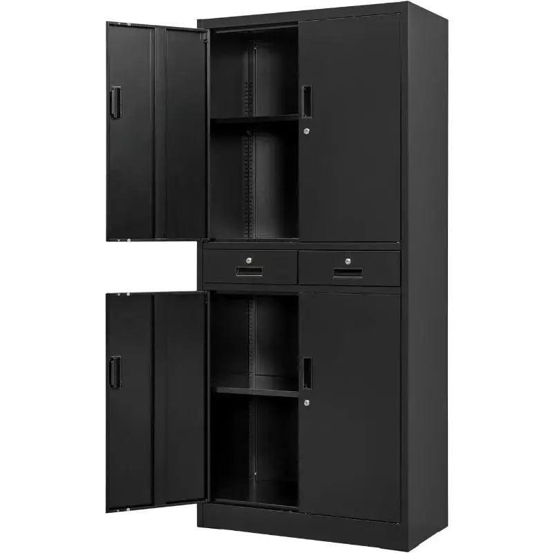 Metal Storage Cabinet with Adjustable Shelves and Drawers, Locking Steel Storage Cabinet for Office, Garage, Home, School