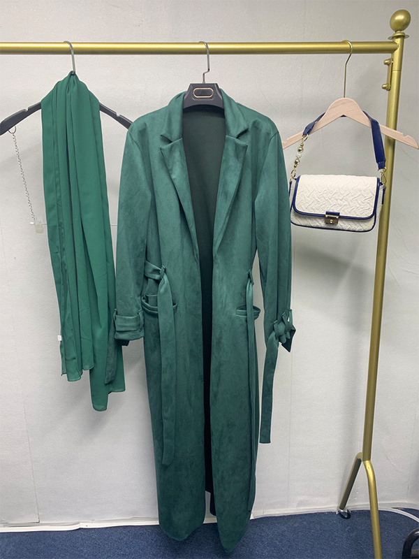 Abaya Jas Voor Dames 2 Stuk Open Vest Moslim Kalkoen Set Met Revers Kraag Kimono Hijab Suède Abaya Bovenkleding